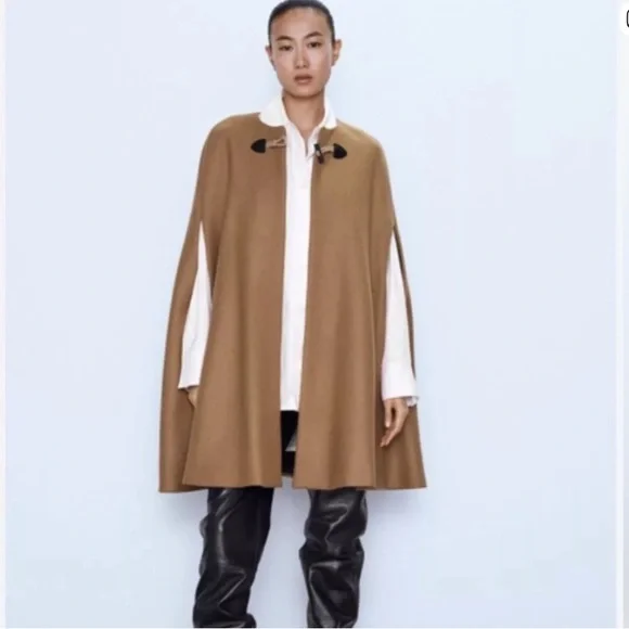 Zara Manteco Camel Cape Size S - Picture 3 of 14